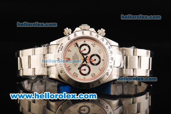 Rolex Daytona Chronograph Miyota Quartz Movement Full Steel with White Dial - Click Image to Close